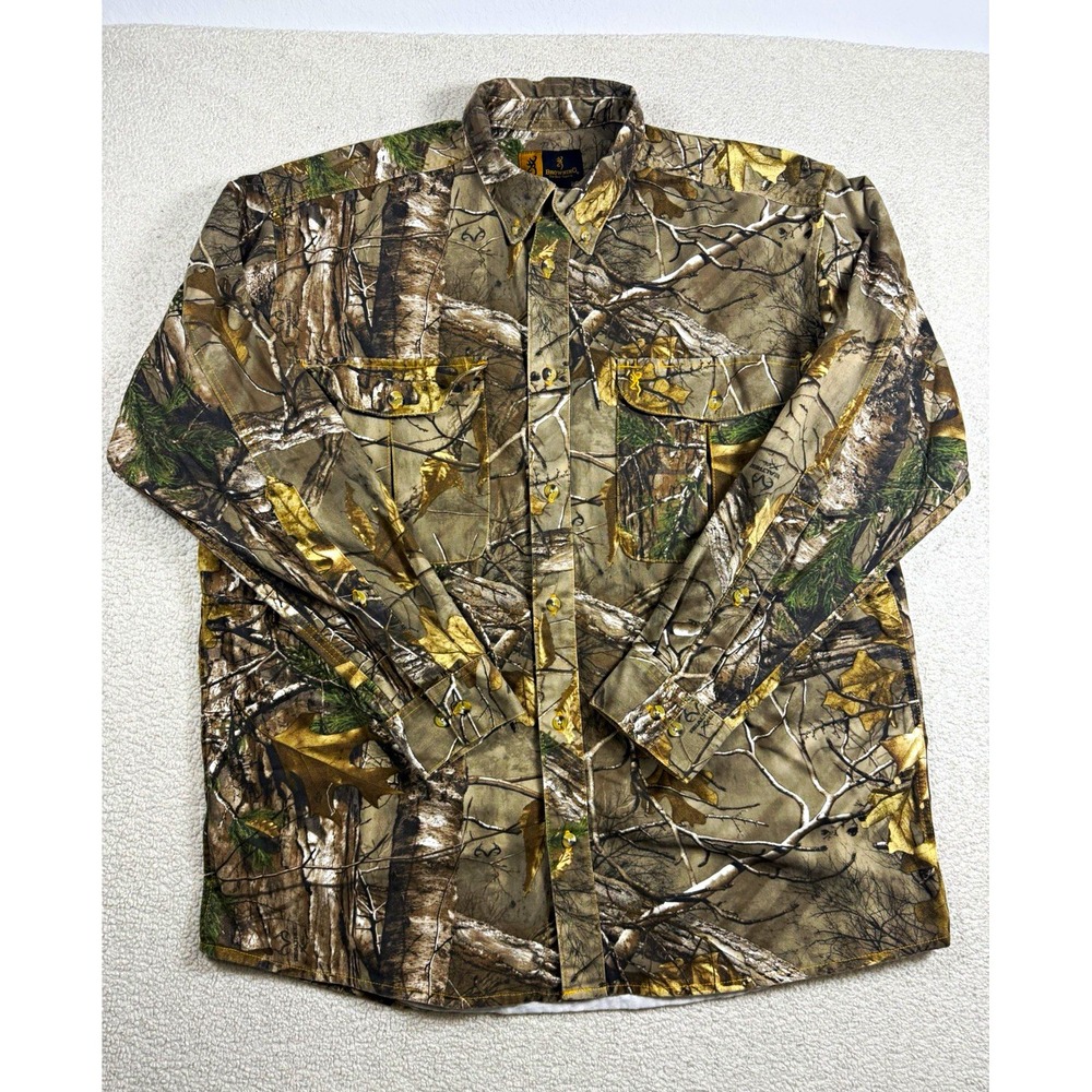 Browning Mens XL Realtree Camo Hunting Shirt Long Sleeve Button Down Buckmark